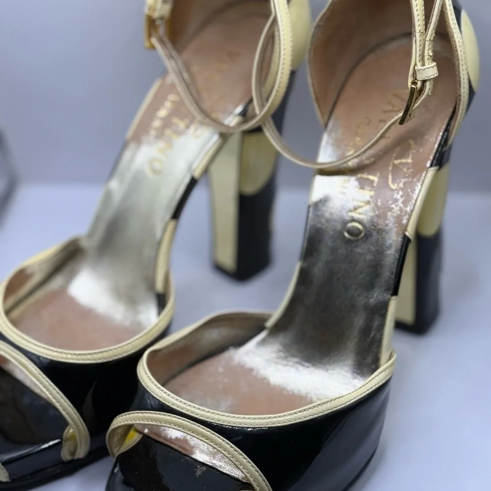 Valentino Black and Cream Strappy Heels - Picture 8 of 14